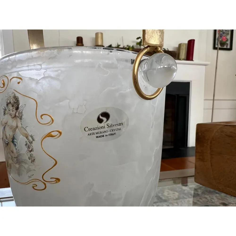 Vintage Creazioni Silvestri Arte Murano Crystal Ice Bucket Cherub Italian